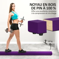 SPORTNOW Poutre gymnastique pliable 240 cm en velours, poutre d'équilibre avec fond antidérapant, pour enfants et adultes, violet(m-5)