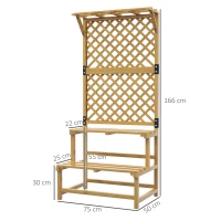 Outsunny 2-Tier Pine Plant Stand with Trellis & Roof — Outdoor Flower Shelf, 75 x 50 x 166 cm, Yellow(m-3)