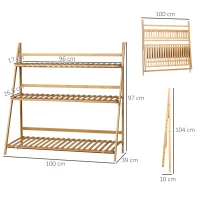 Outsunny Étagère à plantes étagère à fleurs en bambou pyramidale pliable 3 étagères 100 x 39 x 97cm naturel(m-3)