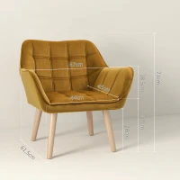 HOMCOM Butaca de Salón Moderna Tapizado en Terciopelo con Asiento Ancho Patas de Madera para Sala de Estar Amarillo(m-3)