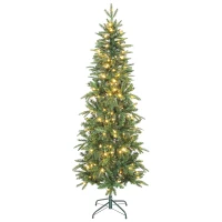 HOMCOM Sapin de Noël artificiel 180 cm, arbre de Noël slim avec 200 lumières 8 modes d'éclairage 605 branches articulées, vert(m-10)