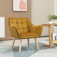 HOMCOM Butaca de Salón Moderna Tapizado en Terciopelo con Asiento Ancho Patas de Madera para Sala de Estar Amarillo(m-2)