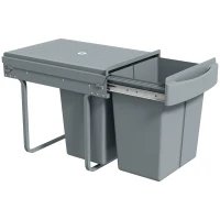 HOMCOM Cubo de Basura bajo Fregadero 2 Contenedores de Reciclaje Extraíble 2 x 20 L Deslizamiento Suave Gris(m-9)