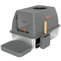 PawHut geschlossene Katzentoilette aus Edelstahl, 80 l, Anti-Streu, 60×40×38 cm, dunkelgrau