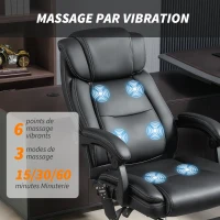 HOMCOM Fauteuil de bureau massant et chauffant chaise de bureau avec hauteur réglable dossier inclinable 67x72x111-119cm noir(m-4)