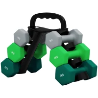 SPORTNOW Lot d'haltères hexagonaux, haltères musculation, 2 x 3 kg, 2 x 4 kg, 2 x 5 kg, avec support convertible d'haltères(m-1)