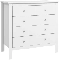 HOMCOM Commode à 5 tiroirs, meuble de rangement, avec poignées, glissières métalliques,  en bois, 79l x 39,5P x 80,5H cm, blanc(m-10)
