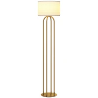 HOMCOM Lampadaire sur pied de salon, lampe sur pied avec abat-jour en lin et interrupteur à pied, Ø 38 x 161 cm, doré et beige(m-10)