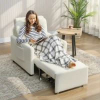 HOMCOM Fauteuil convertible 1 place, fauteuil-lit avec rangement caché, assise large et rembourrée, 72 x 85,5 x 91 cm, crème(m-2)