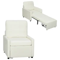 HOMCOM Fauteuil convertible 1 place, fauteuil-lit avec rangement caché, assise large et rembourrée, 72 x 85,5 x 91 cm, crème(m-10)