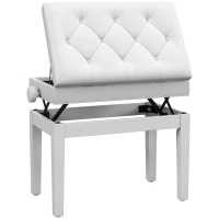 HOMCOM Klavierbank Höhenverstellbar Sitzbank mit Stauraum, Holzbeine, aus Kunstleder, 54,5 x 33 x 48-58 cm, Weiß(m-11)