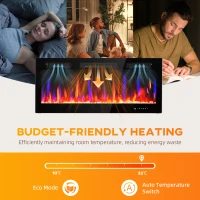 HOMCOM 42" Ultra-Slim Electric Fireplace, Wall Mounted and Recessed, 900W/1800W(m-6)