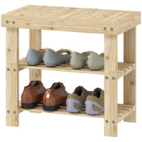 HOMCOM Bamboo Shoe Bench with 2 Shelves — Entryway Seat 20 x 11 x 18 in, Natural(m-7)