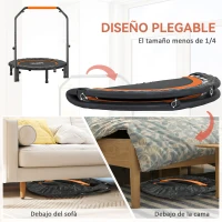 HOMCOM Cama Elástica Plegable Ø102 cm con Mango Ajustable Marco de Acero para Entrenamiento Piernas Cuerpo Negro y Naranja(m-5)