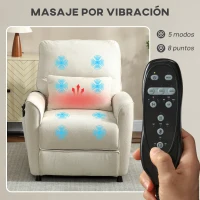 HOMCOM Sillón Relax Reclinable Eléctrico con Calor Lumbar Masaje Vibración Motor Silencioso Función de Memoria Crema(m-6)