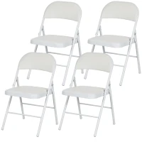 HOMCOM Conjunto de 4 Cadeiras Dobráveis com Encosto e Estrutura de Aço para Sala de Estar escritório Estúdio 45x46x78 cm Branco(m-11)