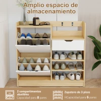 HOMCOM Zapatero Entrada Recibidor con Cajón Estantes Abiertos 4 Ganchos para 14 Pares de Zapatos Natural y Blanco(m-4)