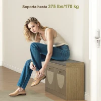 HOMCOM Banco Zapatero con Asiento Acolchado Puertas Frentes de Ratán Estante Ajustable para 8 Pares de Zapatos Natural(m-8)