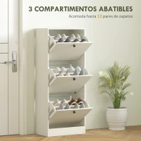 HOMCOM Zapatero con 3 Puertas Abatibles Estantes Ajustables y Diseño Compacto 47x28x115 cm Blanco Veteado(m-4)