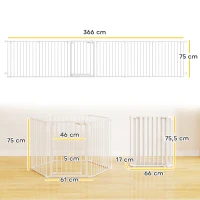 PawHut Barrière de sécurité en métal parc enclos pliable et modulable pour chien et enfant 6 panneaux 61 x 75 cm blanc(m-3)
