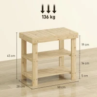 HOMCOM Bamboo Shoe Bench with 2 Shelves — Entryway Seat 20 x 11 x 18 in, Natural(m-3)