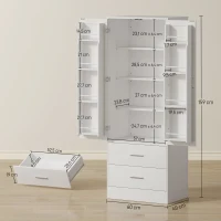 HOMCOM Küchenschrank hoch, 2 Türen, 2 Schubladen, 8 Gewürzhalter, verstellbare Böden, 60 x 40 x 159 cm, Weiß(m-3)