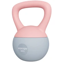 SPORTNOW Kettlebell de 8 kg Pesa Russa Preenchida de Areia Metálica e Alça Antiderrapante para Treino em Casa Ginásio Ø19x28 cm Rosa(m-11)