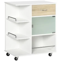 HOMCOM Carrito de Cocina Verdulero con 1 Cajón Puerta de Vidrio y Estantes Carro Auxiliar con Ruedas 65x39x80 cm Natural(m-10)