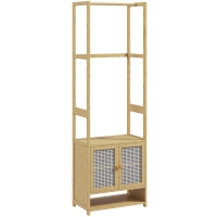HOMCOM Móvel Cabide de Entrada de Bambu com Sapateira Barra para Pendurar Prateleira Ajustável 53x31x168 cm Madeira