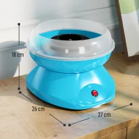 HOMCOM Máquina de Algodón de Azúcar en Casa de Polipropileno Acero Inox. y Aluminio 450W-550W para Fiestas 27x26x18 cm Azul(m-3)