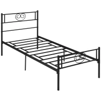 HOMCOM Marco de Cama Individual de Metal 31 cm para Colchón 90x190 cm con Cabecera Forma de Corazón Estructura de Cama con Espacio Bajo de Almacenamiento 95x196x100 cm Negro(m-1)