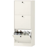 HOMCOM Zapatero con 3 Puertas Abatibles Estantes Ajustables y Diseño Compacto 47x28x115 cm Blanco Veteado(m-11)