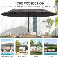 Outsunny 4.6m Garden Parasol Double-Sided Sun Umbrella Patio Market Shelter Canopy Shade Outdoor Grey(m-7)