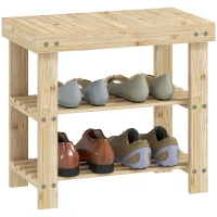 HOMCOM Bamboo Shoe Bench with 2 Shelves — Entryway Seat 20 x 11 x 18 in, Natural(m-6)