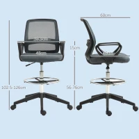 Vinsetto 102.5-126cm Draughtsman Office Chair, with Footrest - Grey(m-3)