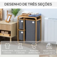 HOMCOM Cesto de Roupa de Bambu com 3 Bolsas de Tecido Amovíveis e Prateleira Aberta 50x32x69,7cm Cinza e Madeira(m-6)
