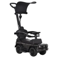 HOMCOM Macchina a Spinta per Bambini 12-36 Mesi con Licenza Mercedes, Tettuccio e Maniglia di Spinta, 85.5x40.5x95 cm, Nero(m-1)