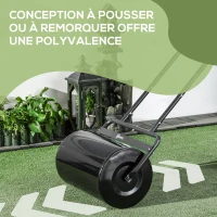 Outsunny Rouleau à gazon rouleau de jardin 50 cm, remplissage sable eau, poignée ergonomique, 58 x 32,5 x 113 cm, noir(m-6)