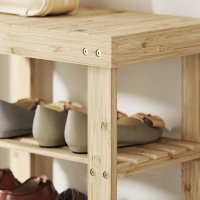 HOMCOM Bamboo Shoe Bench with 2 Shelves — Entryway Seat 20 x 11 x 18 in, Natural(m-5)