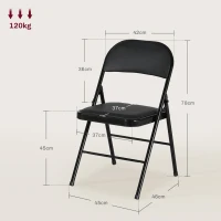 HOMCOM Conjunto de 4 Cadeiras Dobráveis com Encosto e Estrutura de Aço para Sala de Estar escritório Estúdio 45x46x78 cm Preto(m-3)