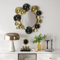 HOMCOM Adorno de Pared Metálico con Espejo Decorativo para Salón Dormitorio Pasillo 84x84 cm Dorado y Negro(m-9)