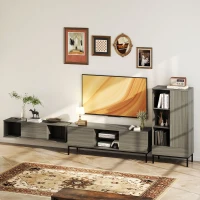 HOMCOM Aparador para Salón Moderno con Puerta Cajón Estante Ajustable y 3 Compartimentos Abiertos 60x34x121 cm Natural(m-9)