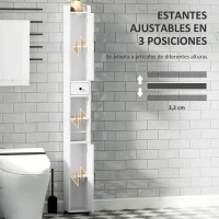 HOMCOM Columna de Baño con 2 Puertas Compartimento Abierto Estantes Ajustables y Portarrollos 20x20x185 cm Blanco(m-5)
