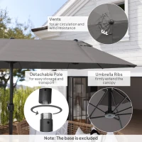 Outsunny 4.6m Garden Parasol Double-Sided Sun Umbrella Patio Market Shelter Canopy Shade Outdoor Grey(m-6)