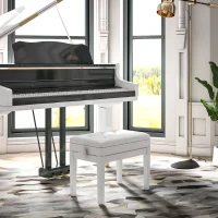 HOMCOM Klavierbank Höhenverstellbar Sitzbank mit Stauraum, Holzbeine, aus Kunstleder, 54,5 x 33 x 48-58 cm, Weiß(m-8)