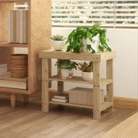 HOMCOM Bamboo Shoe Bench with 2 Shelves — Entryway Seat 20 x 11 x 18 in, Natural(m-4)