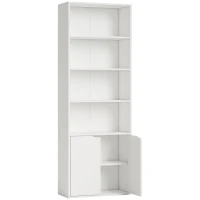 HOMCOM 6-Tier Tall Bookcase, Bookshelf with 4 Open Shelves and Double Door Storage Cabinet, Freestanding Display Rack for Living Room, Bedroom, Home Office, Study, 59 x 29 x 180cm, White(m-1)