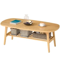 HOMCOM Mesa de Centro Moderna Mesa Baja con Estante Abierto y Patas de Madera para Salón Carga 100 kg 120x60x42cm Natural(m-7)