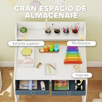AIYAPLAY Escritorio Infantil con Silla Pupitre Infantil con 2 Cajones y Estante Mesa 62,8x55,6x73,8 cm y Silla 31,5x35x65,5 cm(m-5)