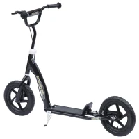 HOMCOM, trotinetă copii, pneuri 30 cm, ghidon reglabil, frână, suport lateral, oțel, pentru copii 5+ ani, negru(m-10)